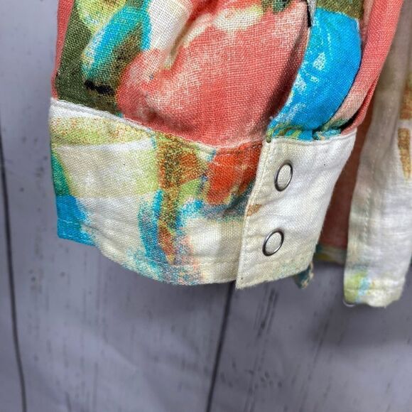 Vintage Chicos 100% Linen Tropical Snap Button Shirt Size L Coastal Grandma 90s - Picture 11 of 16